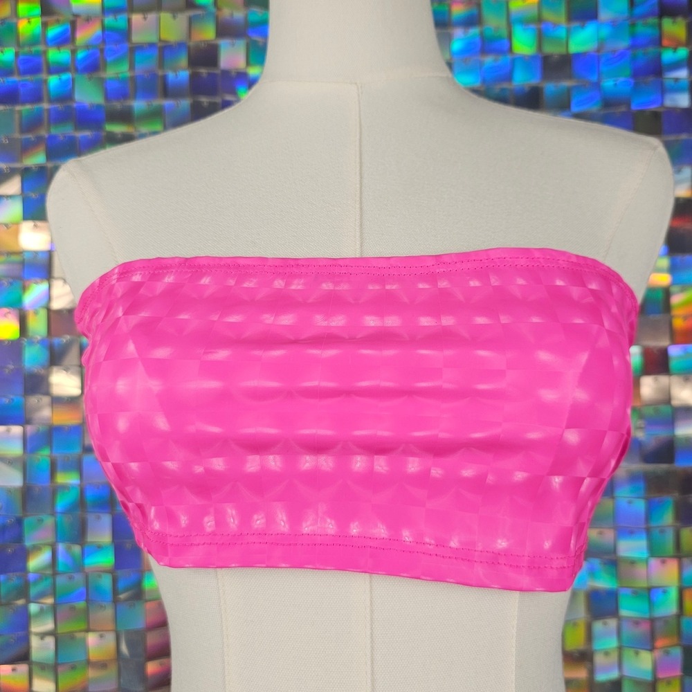 Hot Pink Textured Geometric Tube Top Bandeau‎ Crop Top